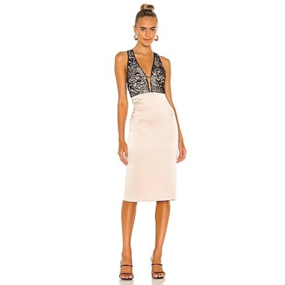 Alice + Olivia Vanita Lace Sepia Black Midi‎ Dress Size 6 Sold Out Revolve